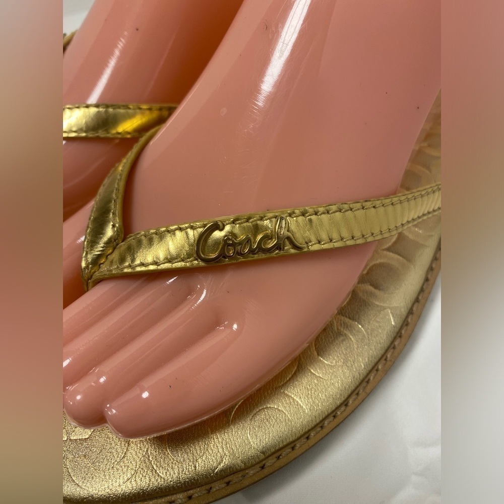 Coach Gold Tone Flip Flops GUC